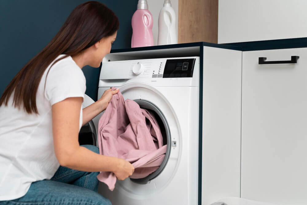 wash clothes in washing machine